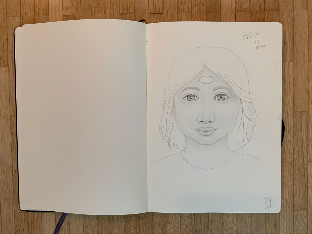 Sketchbook – fantasy portrait Ariane – drawing