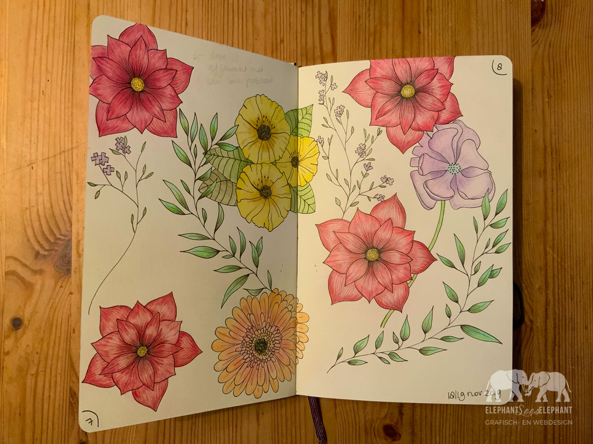 Schetsboek – bloemen – tekenen