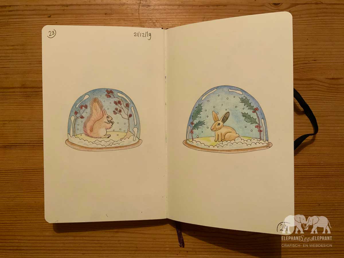 Schetsboek – Kerstmis sneeuwballen – tekenen